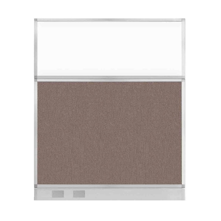 Versare Hush Panel Configurable Cubicle Partition 5' x 6' Latte Fabric Clear Window w/ Cable Channel 1856413-2